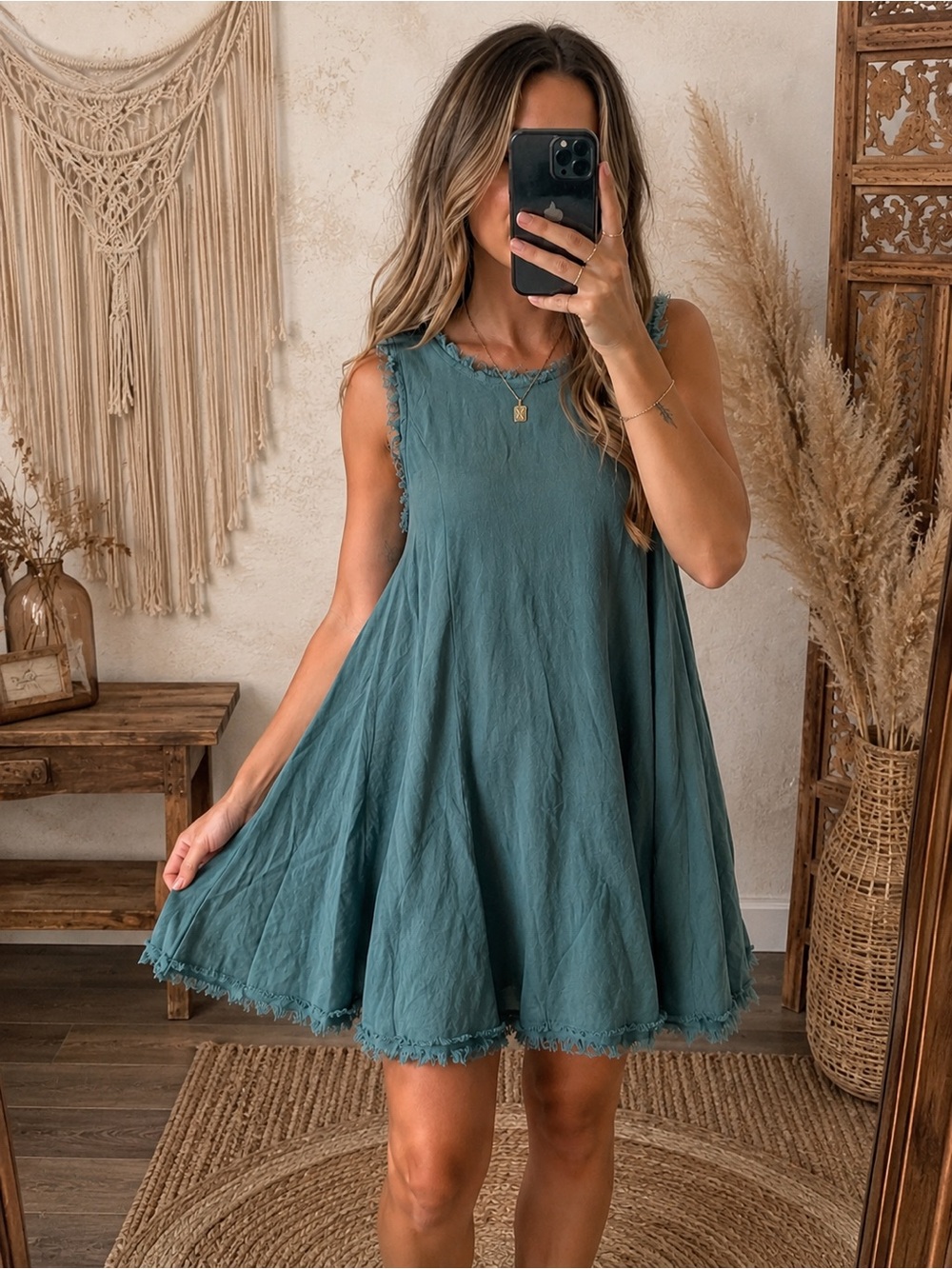 Sleeveless Teal Swing Dress - Women's Casual